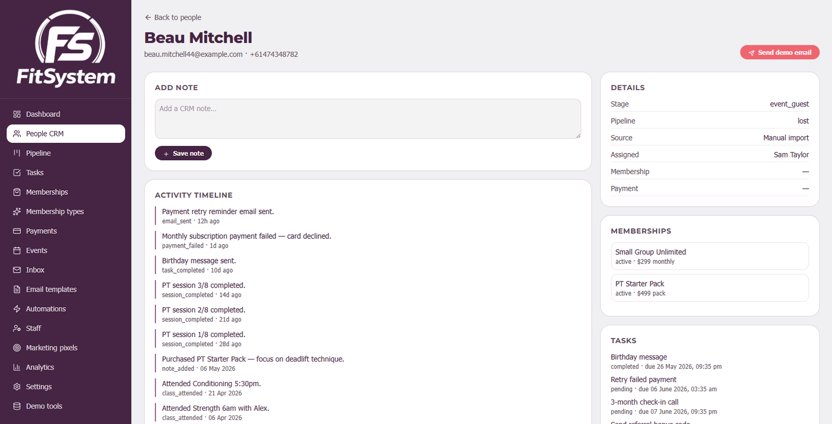 Customer profile in Fit System