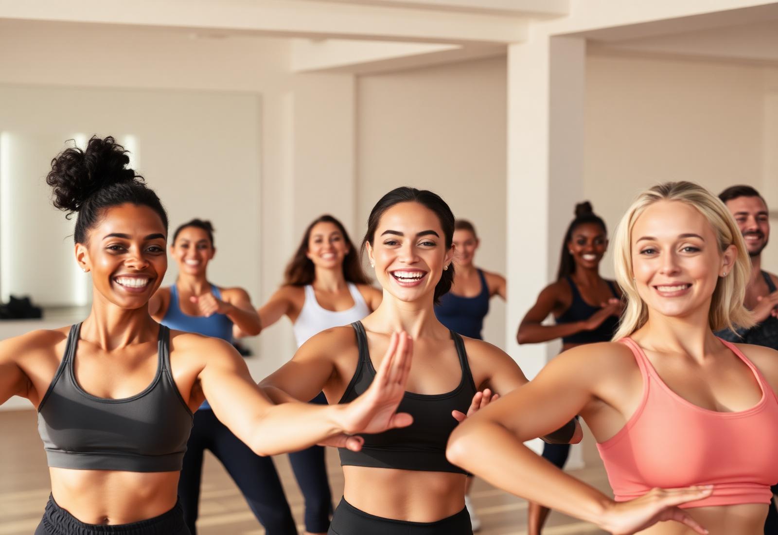 Group fitness class mid workout