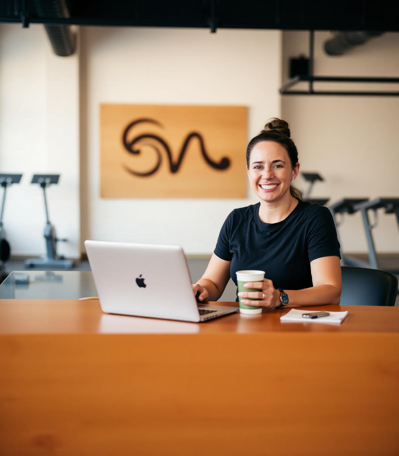 PT business owner working from laptop