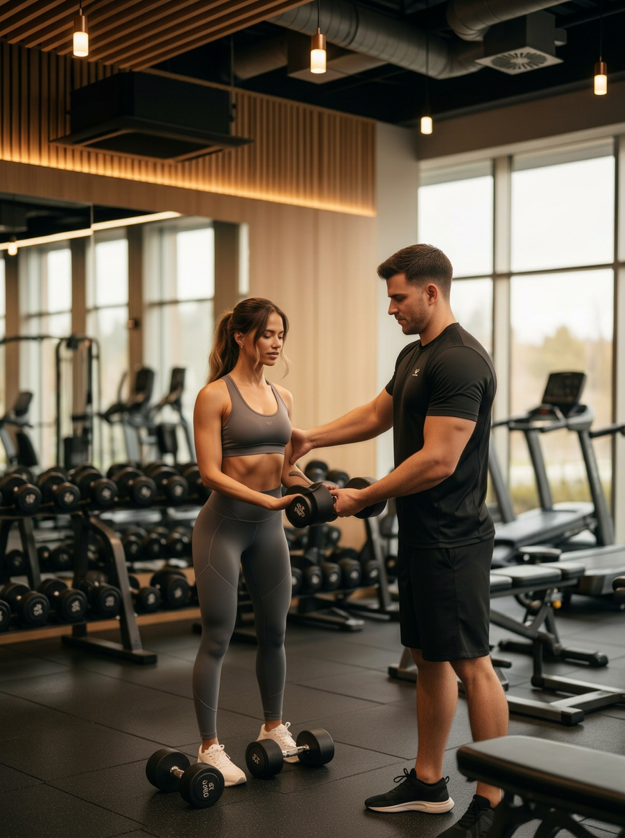 Personal trainer coaching a client